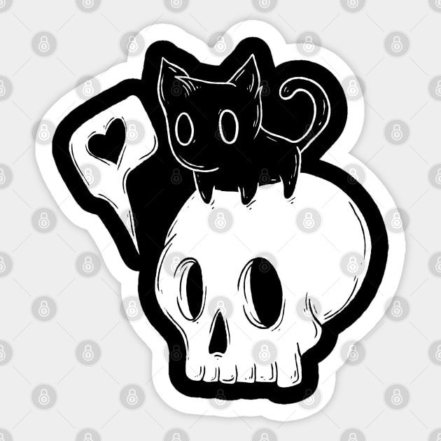 Skull and kitty Sticker by Jess Adams